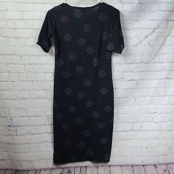 LuLaRoe Julia XS 2/4 Black Abstract Pokeball Knee Length Stretch T-Shirt Dress - Picture 6 of 11